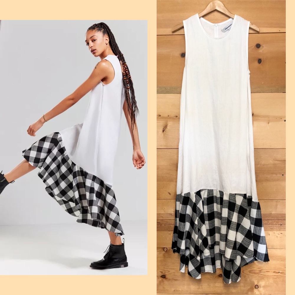 Nice Martin grunge plaid flannel peplum maxi sleeveless 90s dress